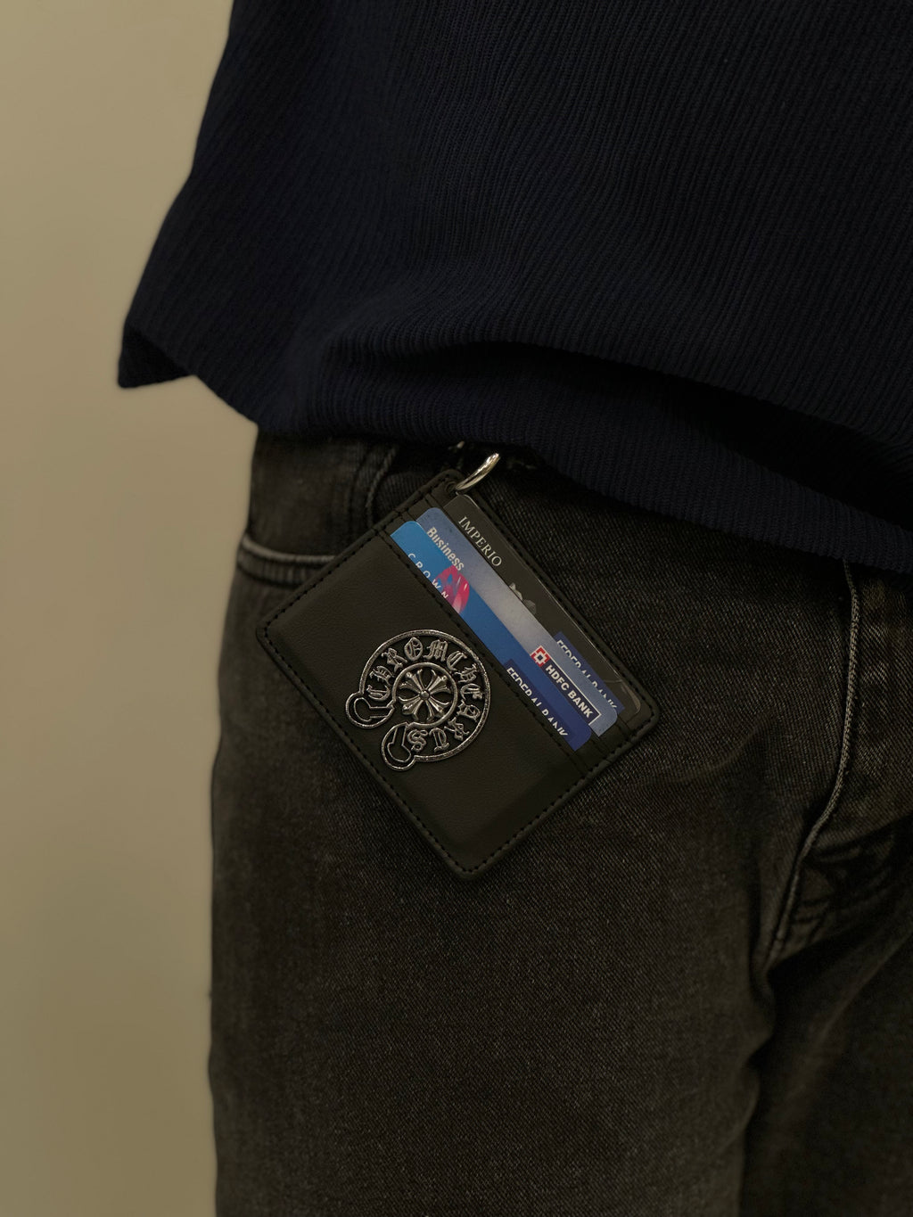 Chrome Hanging Black Wallet