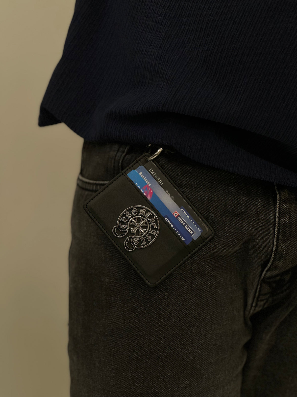 Chrome Hanging Black Wallet